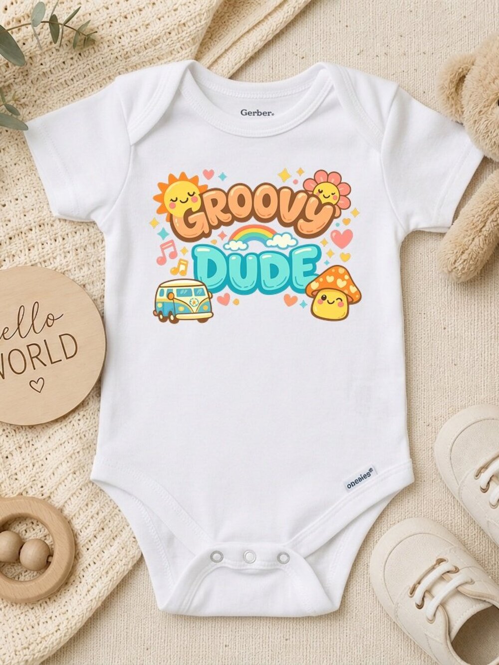 Groovy Dude Retro Boys ONESIE® Cute Natural Baby Gift